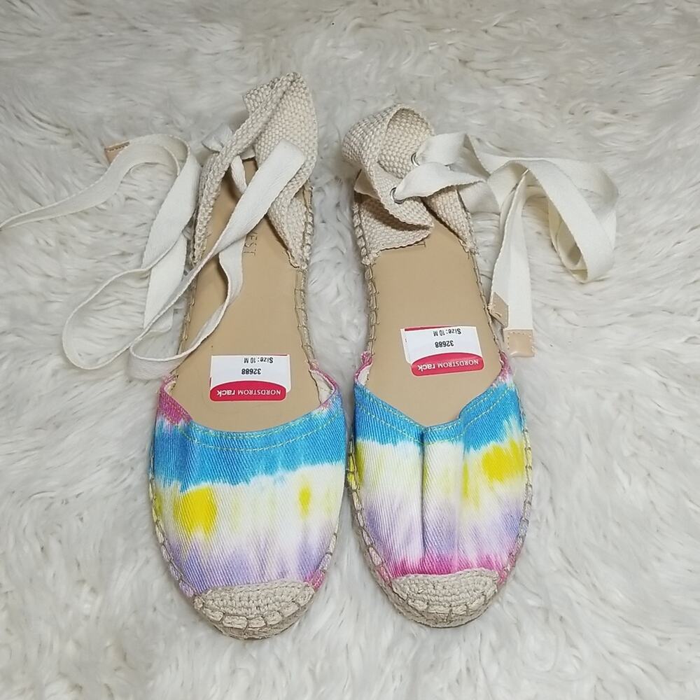 NWT Nine West Tie Dye Ankle Tie Flats Espadrille Style Multi-Color Size 10